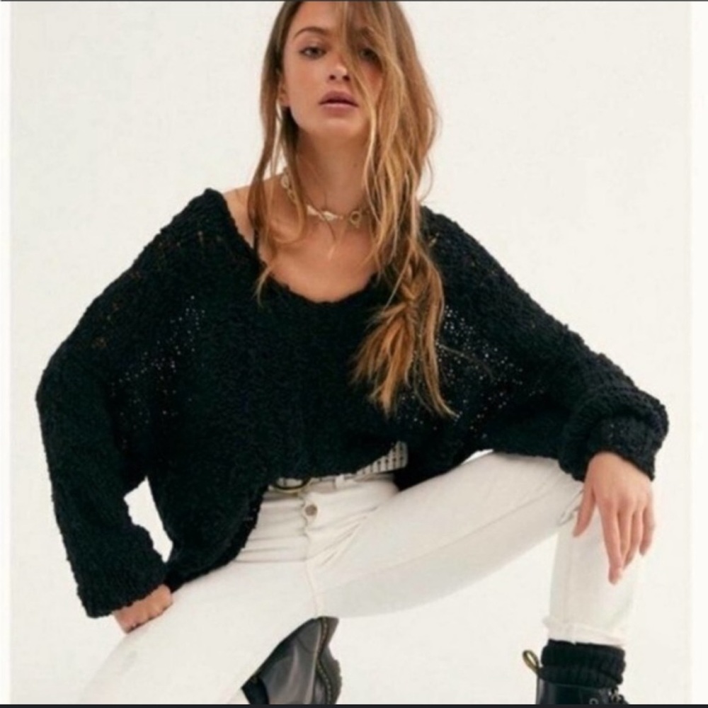 Free People Sunday Shores Black Cotton Open Weave